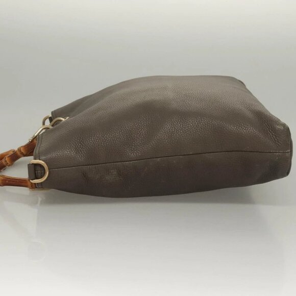 GUCCI Bamboo Hand Bag Leather Gray Gold 323663 Auth bs27789 - Picture 5 of 16